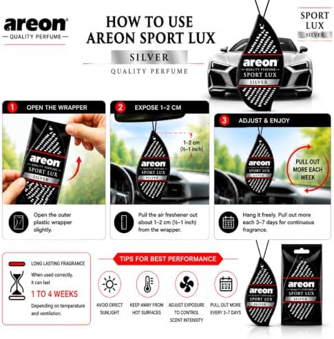 AREON Sport Lux SILVER Paper Hanging Car Air Freshener - Pack of 12 - Image 4