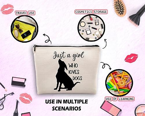 Just a Girl Who Loves Dogs Cosmetic Bag, Animal Lovers Pet Makeup Bag Zipper Cosmetic Pouch Bag Travel Linen Makeup Organizer, Dog Lovers Gifts for Women Girls Teens Dog Owner - Image 3