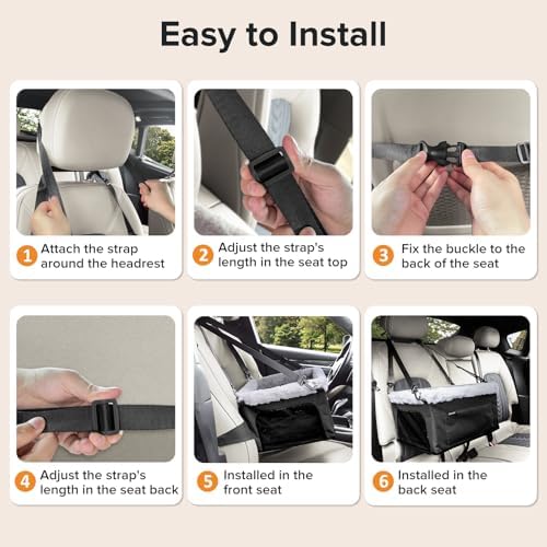 JOEJOY Deluxe Dog Booster Seat with Sturdy Metal Frame and Safety Leash for Small Pets up to 20 lbs - Portable Puppy Dog Car Seat with Thick Cushion and Storage Pockets for Small Dogs, Black - Image 7