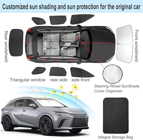 TINGLU Window Shades for Lexus RX 2023-2025 2026 Accessories Car Side Full Windows Rear Triangular Windshield Sun Shade Sun UV Rays & Privacy Protection for Camping,Napping,and Relaxing 8PCS - Image 3