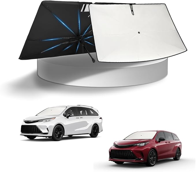 KUST Sun Shade Umbrella for Toyota Sienna 2021-2025 2026 | Custom Fit Windshield Sunshade | Foldable Sunshade with Bendable Handle | Blocks Heat & UV Rays Keep Car Cool Sunshield by KUST