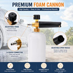 Fasmov Foam Cannon, Car Wash Pressure Washer Jet Wash 1/4" Quick Connector Adjustable Snow Foam Lance Foam Blaster, 1 Liter - Image 4