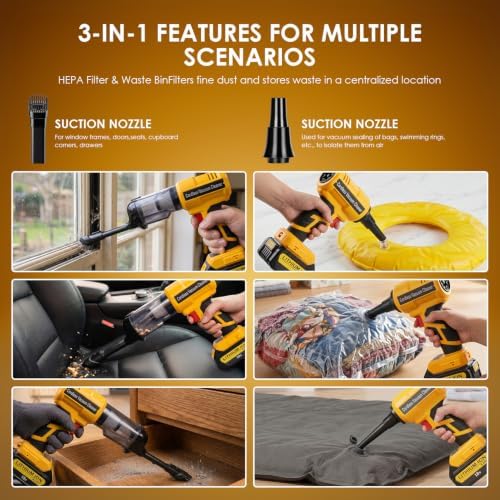 DTEZTECH Cordless Vacuum Cleaner for Dewalt 20V Battery, Electric Handheld Vacuum Cleaner with 105AW Powerful Suction, Portable Vacuum Cleaner for Floor, Carpet, Car, Pet, Home (Battery Not Included) - Image 6