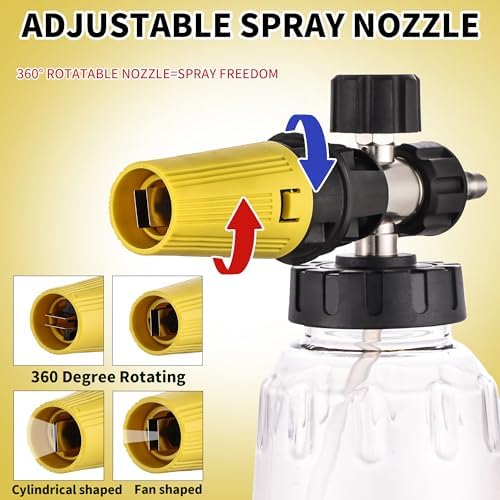 FENG PAI Foam Cannon for Pressure Washer with Dual-Connector Accessory, 7 Power Washer Sprayer Nozzles, 1/4" Quick Connect Double Tip Attachment Soap Bottle Sprayer Soap, 3600 PSI (Clear) - Image 5