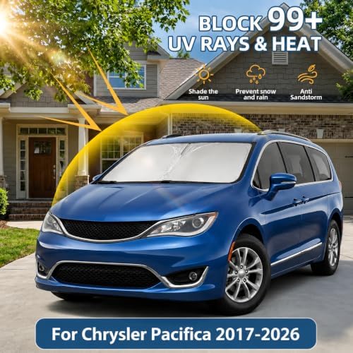 Windshield Sun Shade for Chrysler Pacifica 2017-2024 2025 2026 Front Window Shade Custom Fit Pacifica Accessories Sun Visor Foldable Shade Blocks UV Rays Summer Must Have Car Accessories - Image 2