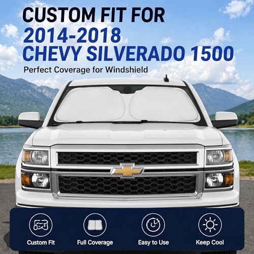 Car Sun Shade for 2014-2018 Chevrolet/Chevy Silverado 1500 Accessories Windshield Sunshade Cover Front Window Shade Custom Fit Silverado 1500 Sun Visor Protector Foldable Blocks UV Rays - Image 2