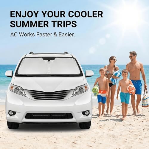 Windshield Sun Shade for Toyota Sienna 2011-2020 Front Window Shade Custom Fit Sienna Accessories Sun Visor Foldable Shade Blocks UV Rays Summer Must Have Car Accessories - Image 4