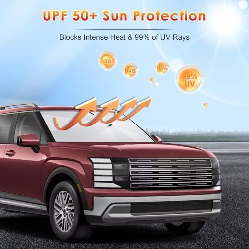 for Umbrella Sunshade for Car Windshield Hyundai Palisade 2020-2026 Custom Fit Windshield Sun Protector Cover 6-Layer Heat-Resistant Fabric, Ultra-Strong Fiberglass Frame (for 2020-2026 Palisade) - Image 3