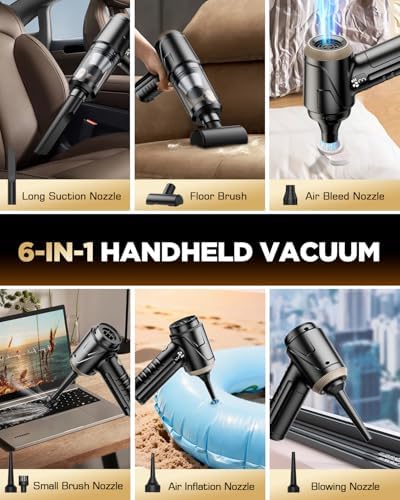 Handheld Vacuum Cleaner 26000Pa Suction with Brushless Motor, 4-in-1 Portable Mini Car Vacuum with 3 Suction Modes, Cordless Vacuum with LED Light, Type-C Charge for Car, Office Desk, Keyboards - Image 6