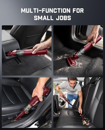 Fanttik Slim V8 APEX Cordless Car Vacuum & Air Duster, 4-in-1 Portable Mini Vacuum with 19000pa Suction Power for Pet Hair, Type-C Charge, One-Touch Empty for Car, Office Desk, Keyboards (Red) - Image 3