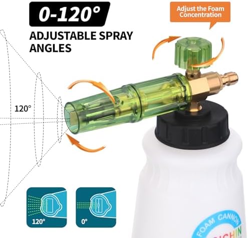 DUSICHIN Foam Cannon for Pressure Washer Wide Neck Car Wash Snow Soap Dispenser for Car Washing with 1/4 Inch Quick Connector, Additional 1.04 mm Orifice Nozzle DUS2601 - Image 2