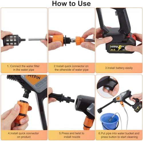 Portable Cordless Pressure Washer, 600 PSI with 21V Two Rechargeable Powered Pressure Washer, 6-in-1 Nozzle with 2 Batteries for Car/Fence/Garden/Floor/Yards Cleaning - Image 6