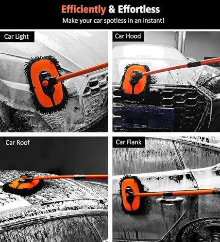 43'' Car Wash Brush with Long Handle Chenille Microfiber Car Wash Kit Mitt Retractable Bent Pole Car Wash Mop for Cars RV Truck Boat (Orange-1) - Image 5