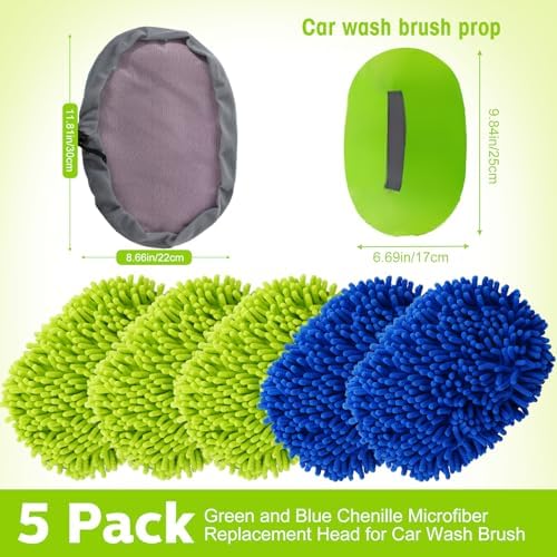 Layhit 5 Pcs Car Wash Mitt Set, Brush Not Included, Royal Blue and Green - Image 2