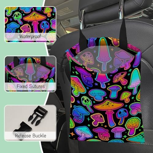 Bright Mushrooms Car Garbage Bag,Colorful Mushroom Waterproof Small Car Trash Bag Hanging Back of Seat,Drawstring Hanging Car Trash Bag with Adjustable Buckle for Car Accessories - Image 5