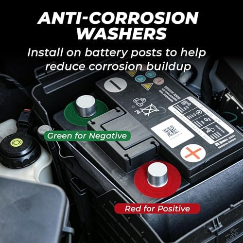 LotFancy Battery Terminal Cleaners (2 pcs), Plus 12 pcs Battery Terminal Anti-Corrosion Fiber Washers (6 Red & 6 Green) for Car Marine RV - Image 6