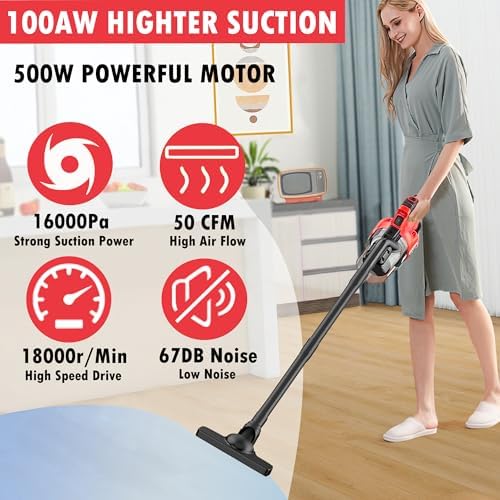 Cordless Vacuum Cleaner for Milwaukee M18 Battery, 5 in 1 Cordless Vacuum with 500W Brushless Motor Max 18000r/Min，50CFM 100AW Handheld Vacuum Cordless for Floor, Carpet, Car，Furniture(No Battery) - Image 2