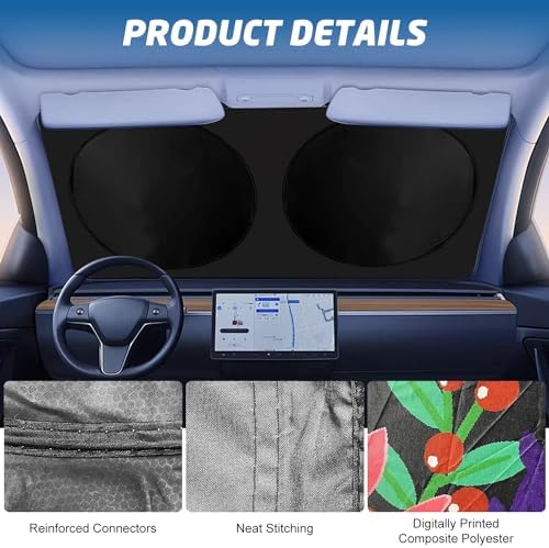 Windshield Sun Shade for Car, 63"x28.5" Universal Fit Front Window Sunshade with Double Steel Ring Frame, Car Sun Shade, UV Protection Windshield Cover with Storage Pouch (Good Vibes) - Image 5