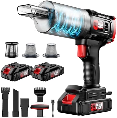 Car Vacuum Cordless, 35000PA Strong Suction Handheld Vacuum with 2 Detachable Batteries, 60Min Runtime Portable Vacuum Cleaner for Car Detailing, Pet Hair, Home Couch & Office, 350ML XL Dust Cup by CarVacuum