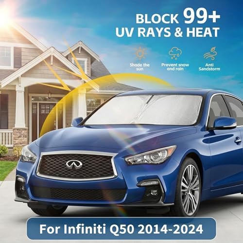 for Infiniti Q50 Windshield Sun Shade 2014-2024 Sunshade Front Window Shade Custom Fit Q50 Accessories Sun Visor Foldable Shade Blocks UV Rays Accessories - Image 2