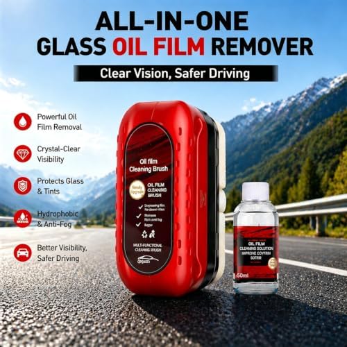 Oil Film Cleaning Brush for Windshield, Clear Vision Glass Cleaner(Red) - Image 4