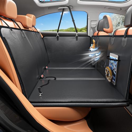 HOB4U Back Seat Extender for Dogs, Hard Bottom Dog Car Seat Cover | 100% Waterproof PU Leather, Scratch Proof and Anti Slip Dog Hammock for Cars and SUVs, Holds 400 lbs by HOB4U