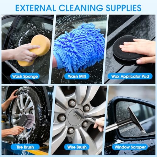 36Pcs Blue Car Wash Detailing Kit，Car Cleaning Set with Foam Gun Sprayer，Long-Handle Brush Mop，Large Collapsible Bucket，Complete Car Wash Supply Gift for Men and Women - Image 6