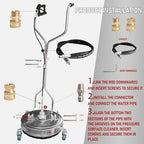Hourleey 20" Pressure Washer Surface Cleaner with Dual Handles, Stainless Steel Surface Cleaner with 4 Wheels for Driveways, Pathway, Sidewalks, Patios, Decks, 4500 PSI with 3/8" Quick Connector Kit - Image 4