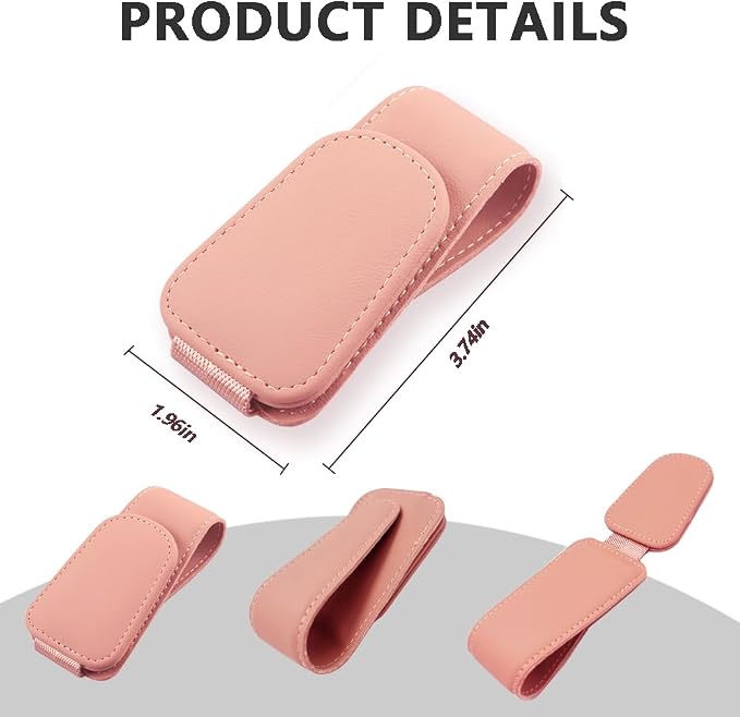 2Pcs Sunglass Holder for Car, Magnetic Leather Eyeglass Hanger Clip for Car Sun Visor, Sunglasses Holder and Ticket Card Clip for Car Visor Accessories (Pink) - Image 6