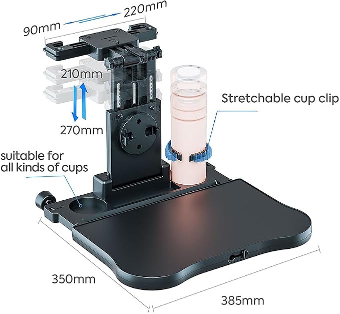 Car Seat Tray Foldable Back Seat Food Table for Kids, Rear Passenger Seat | Car Desk for Laptop with Cup Holder Phone Holder Non-Slip Mat, Working on the Road, Car Food Tray for Eating, Working, Travel - Image 2