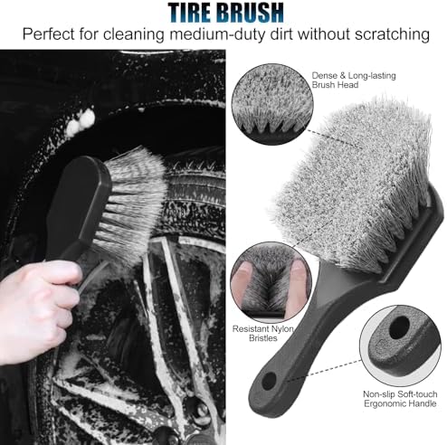 8Pcs Wheel Brush, Tire Brush, Wheel Cleaner Brush Set - 2 Soft Wheel Cleaning Brushes, Detailing Brush & Hard Tire Scrubber, Flexible and Durable Rim Cleaning Brush Kit for Wheels and Tires - Image 4