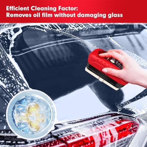 Automotive Oil Film Cleaning Brush, Car Glass Oil Film Cleaner, Anti-Rain Fog Car Glass Cleaner, Car Windshield Cleaner for Improved Clarity and Visibility (1, Red) - Image 2