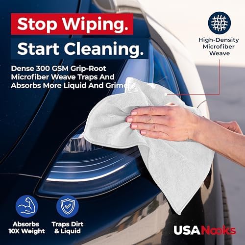 USANOOKS Microfiber Cleaning Cloth - White - 50Pcs (12.5x12.5 inch) High Performance - 1200 Washes, Ultra Absorbent Car Towel Traps Grime & Liquid for Streak-Free Mirror Shine - Car Washing Cloth - Image 6