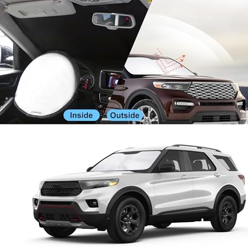 TINGLU Sun Shade for Ford Explorer 2020-2025 2026 SUV,ST XLT,Limited,Platinum Accessories Windshield Sun Shade Window Shade UV Rays Protection Sun Visor Cover with Steering Wheel Sunshade Storage Bag - Image 6