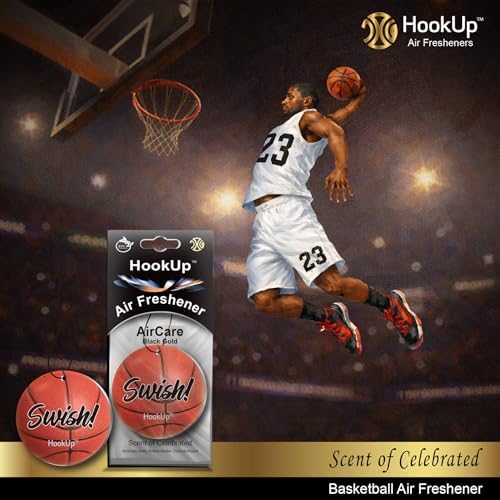 Basketball Car Air Freshener by HookUp - 2 Pack - Black Gold Scent (Extra Strong) | Unique Basketball Gift for Players, Coach, Fans | Hanging Car Accessory with Long Lasting Fresheners Smell - Image 3
