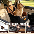 Dog Car Seat for Small Dogs, Dog Booster Seat Filling in Thick Memory Foam with 2 Safety Leashes and Storage Pocket, Suitable for Pet Under 30lb or 2 Puppies (Brown/Black) - Image 6