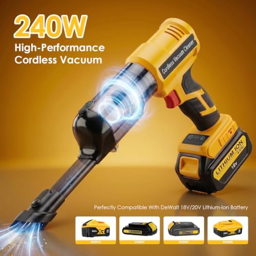 DTEZTECH Cordless Vacuum Cleaner for Dewalt 20V Battery, Electric Handheld Vacuum Cleaner with 105AW Powerful Suction, Portable Vacuum Cleaner for Floor, Carpet, Car, Pet, Home (Battery Not Included) - Image 2