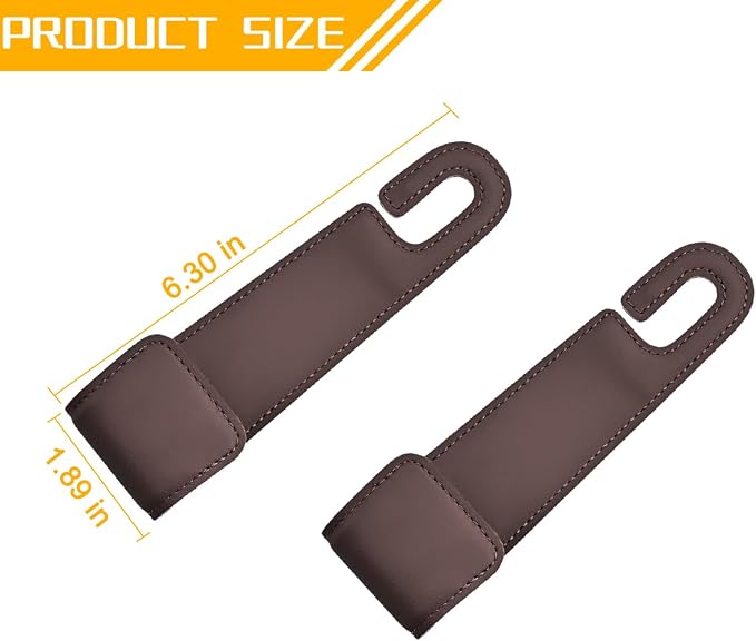 2PCS Car Seat Headrest Hook, Leather Vehicle Seatback Organizer Hanger for Hanging Purses Bags Coats, Auto Seat Back Storage Hook Accessories, Universal for SUV, Sedan, Truck (Brown) - Image 2