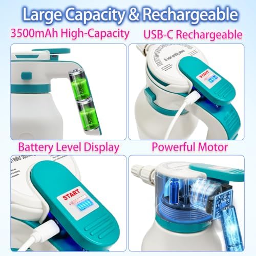 Electric Foam Sprayer for Car Wash, 2L Rechargeable Battery-Powered Foam Cannon with 3500mAh Large Capacity Battery & Battery Level Display, Type-C Charging with English Manual - Image 3