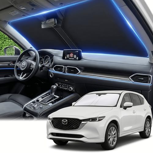 Windshield Sun Shade for Mazda CX5 CX-5 2017-2024 2025 2026 Front Window Shade Custom Fit CX5 Accessories Sport, Touring, Grand Touring,Crossover Sun Visor Foldable Shade Blocks UV Rays Accessories by AuyNeas