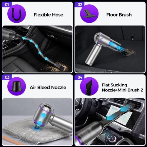 Mini Car Vacuum Cleaner Portable Cordless, 21000PA High Power Small Vacuum CleanerHandheld Vacuum, Compressed Air Duster & Air Blower & Aspiradora para Carro for Car, Home, Office, Pet - Image 4