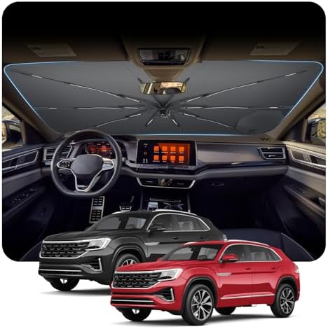for Car Windshield Sunshade Umbrella 2018-2026 Volkswagen Atlas Custom Fit Windshield Sun Protector Cover 6-Layer Heat-Resistant Fabric, Ultra-Strong Fiberglass Frame (for 2018-2026 VW Atlas) by BSTW