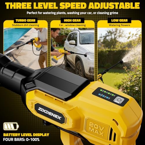 Cordless Portable Washer for Dewalt 20V Battery, 1000 PSI Portable Handheld Washer with Brushless Motor, 6-in-1 Nozzle, 3 Level Adjustable for Car Yard Fence Wall Clean (Battery Not Included) - Image 4