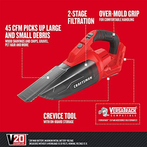 CRAFTSMAN V20 Cordless Hand Vacuum, 45 CFM, 2 Stage Filtration System with Filter, Bare Tool Only (CMCVH001B) - Image 2