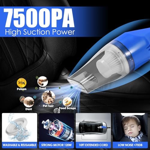 18PCS Car Cleaning Kit, Car Interior Detailing Kit with Blue High Power Handheld Vacuum, Detailing Brush Set, Windshield Cleaner, Cleaning Gel, Complete Auto Accessories for Men, Women - Image 2