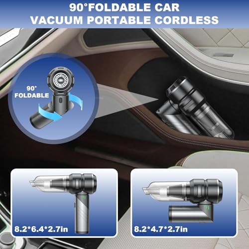 Car Vacuum Portable Cordless with 18000Pa Suction, 4 in 1 Air Duster & Mini Vacuum Cleaner High Power Foldable Rechargeable, Brushless Motor Handheld Vacuum Cordless for Home Office Pet Hair - Image 6