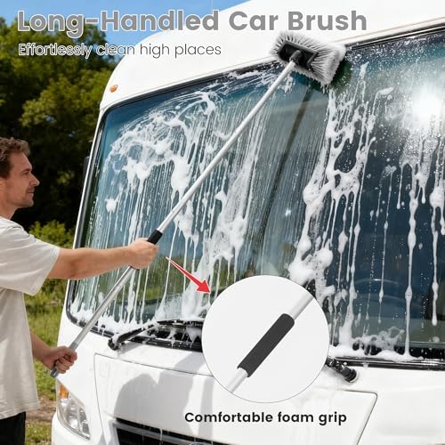 Car Wash Brush with Long Handle, 60'' Soft Bristle Cleaning Brush, Car Cleaning Brushes, Carwash Brushes for SUV, RV, Boat, Truck, House Siding, Sweep Snow, Gray - Image 7