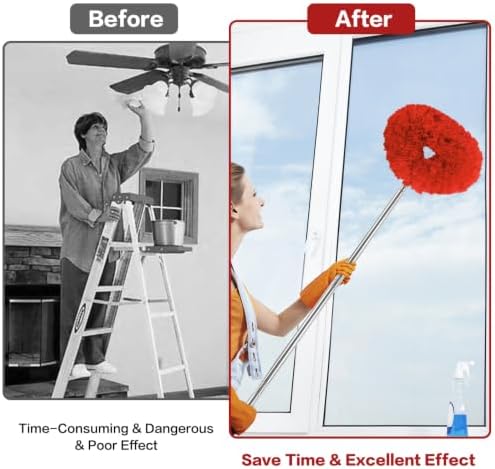 Ceiling Fan Cleaner Duster Reusable Microfiber Ceiling Fan Blade Cleaner Removable Duster with Extension Pole Adjusts 13 to 49.7 Inch for Cleaning Walls Bookshelves Furniture Door Window Top (Red) - Image 4
