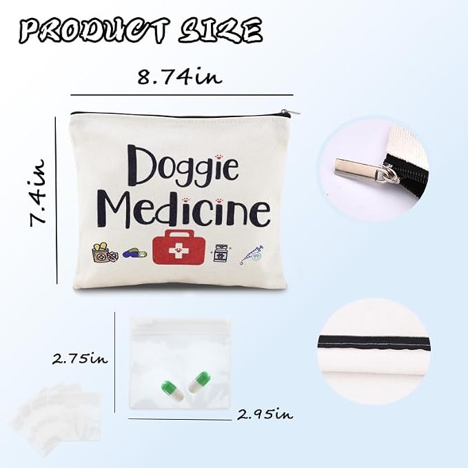 Doggie Medicine Bag with Pill Bags for Travel Medical Med Storage Bags with Zipper Dog Things Canvas Bag for Dog Mom Christmas Birthday Gifts for Doggie Dad Travel Cosmetic Makeup Bags Organizer Pouch - Image 2