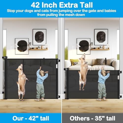 Reinforced 42 Inch Extra Tall Retractable Dog Gate with Reinforced Strips 55 Inch Wide Retractable Baby Gates for Doorways Anti-Scratch Extra Tall Dog Gate Outdoor Pet Gates for Dogs Indoor, Black - Image 3
